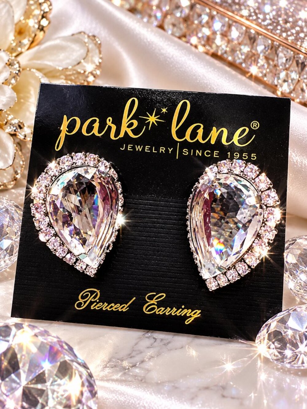 Park Lane Glamorous Crystal Pear-Shaped Pierced Earrings – Statement Sparkle